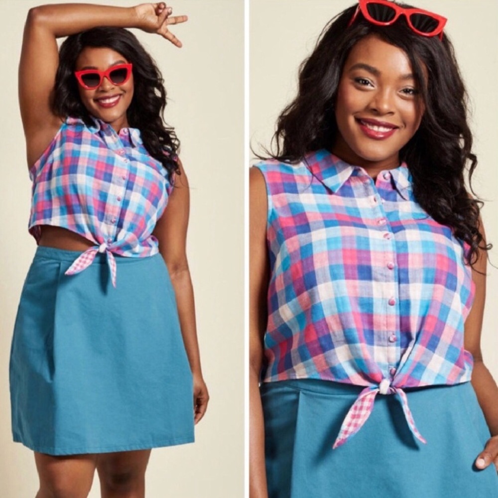 ModCloth Tie Front Plaid Top